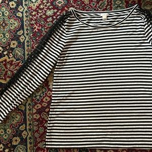 J. Crew Striped Long Sleeve Lace Sleeve Top